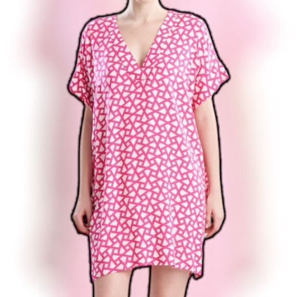 Natori Fuchsia Soho Geo Printed Challis Kaftan Dress Size S New - Picture 4 of 9